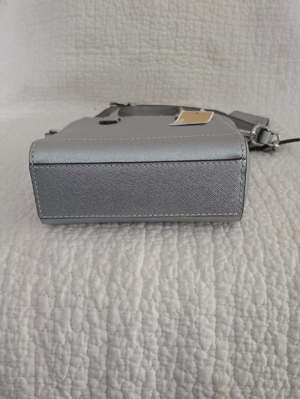 Michael Kors Silver Mini Saffiano Mini Tote with Crossbody Strap and card pouch - Picture 3 of 6
